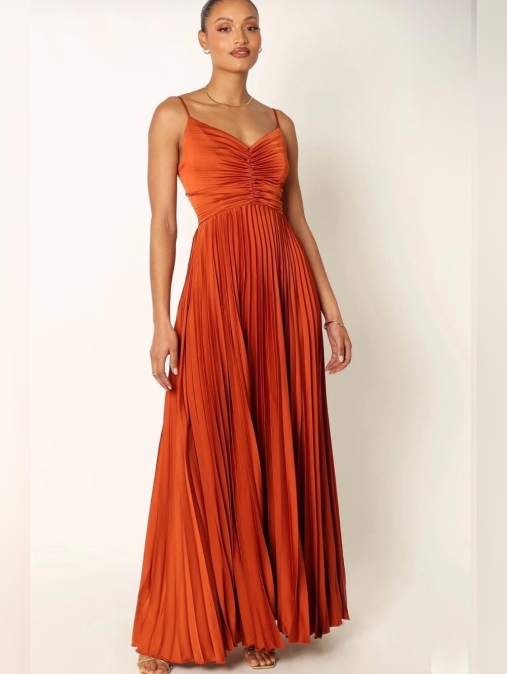 Petal&Pup Naira Rust Orange Pleated Maxi Dress